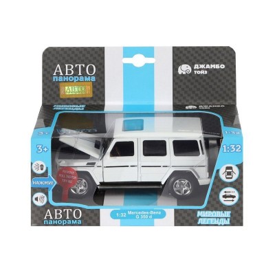 Машина "АВТОПАНОРАМА" Mercedes-Benz G350d, белый, 1/32, свет, звук, инерция, в/к 18*9*13,5 см