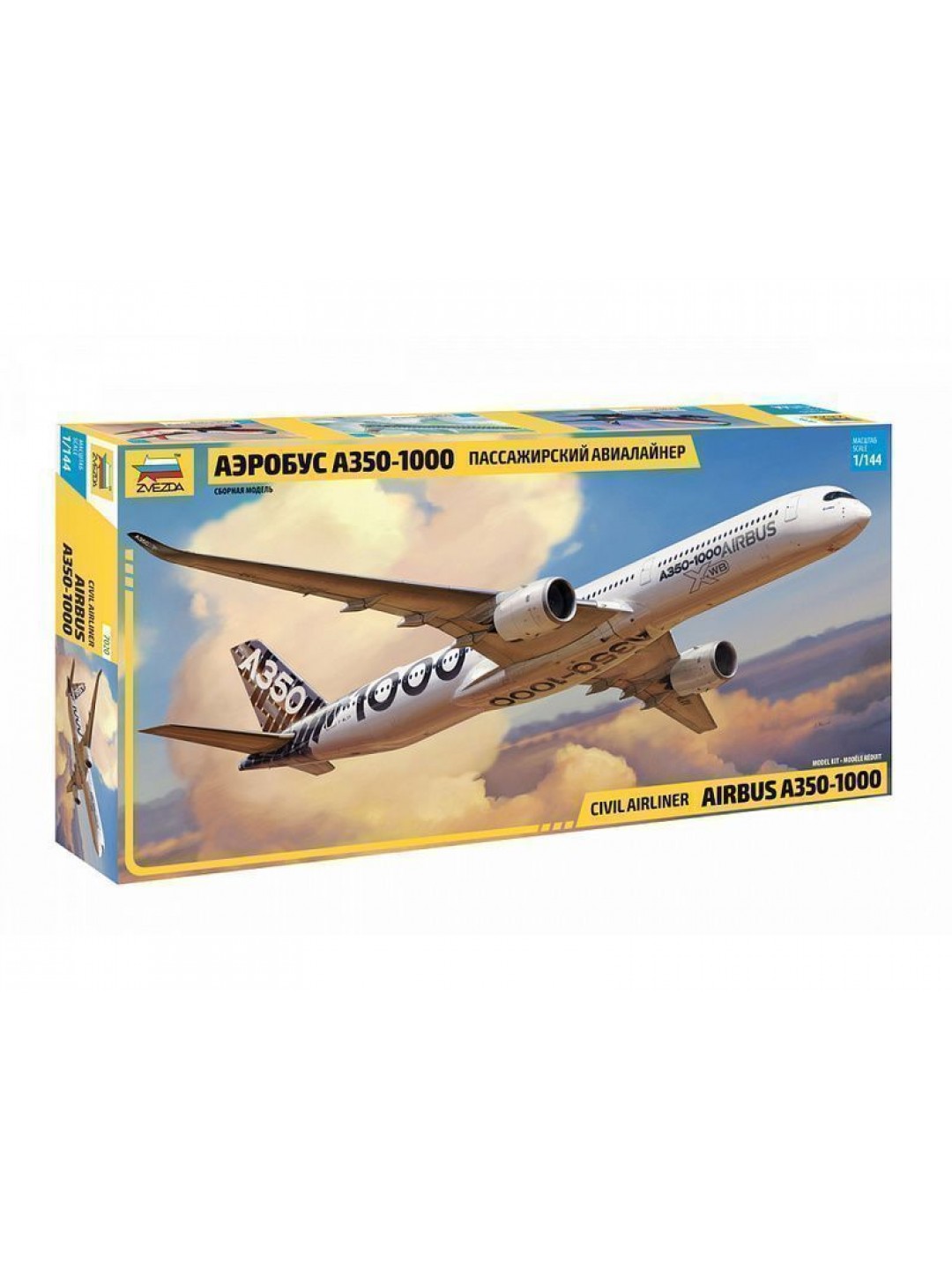 Сборная модель ZVEZDA Пассажирский авиалайнер Аэробус А-350-1000, 1/144