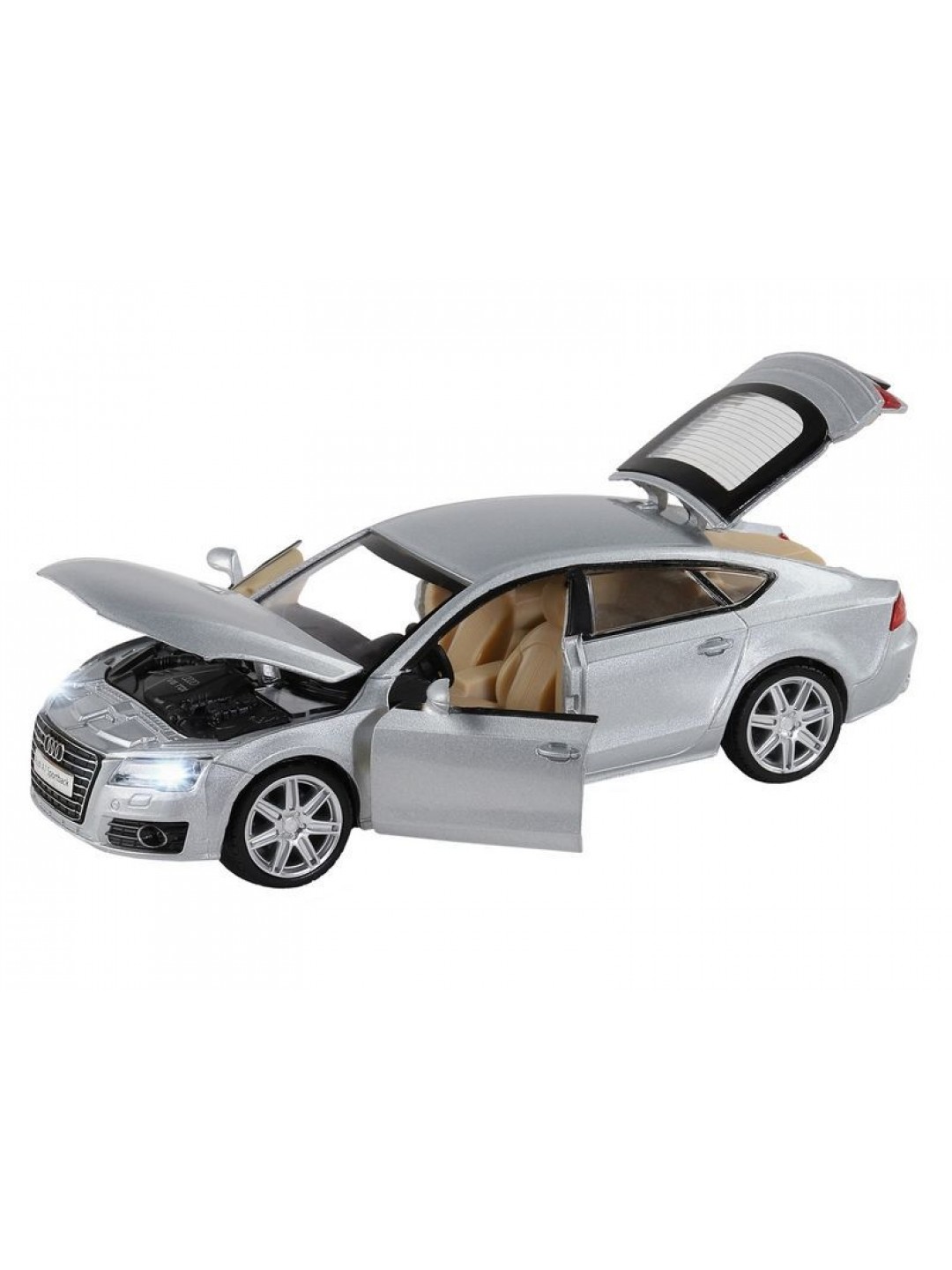 Машина "АВТОПАНОРАМА" Audi A7, серебряный, 1/32, свет, звук, инерция, в/к 17,5*13,5*9 см