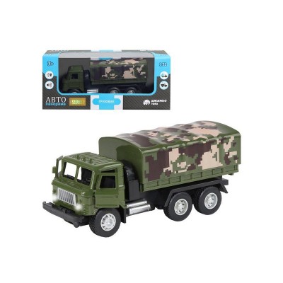 Машина "АВТОПАНОРАМА" "Грузовик", хаки, 1/32, свет, звук, инерция, в/к 24*8*10 см