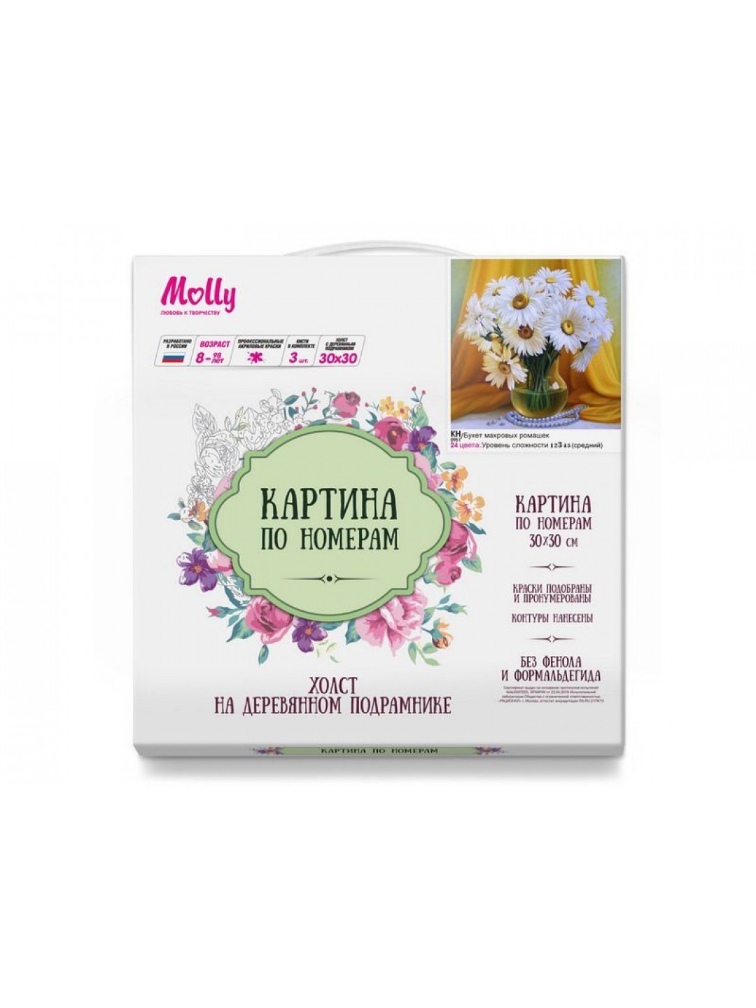 Картина по номерам 30х30 БУКЕТ МАХРОВЫХ РОМАШЕК (24 цвета)