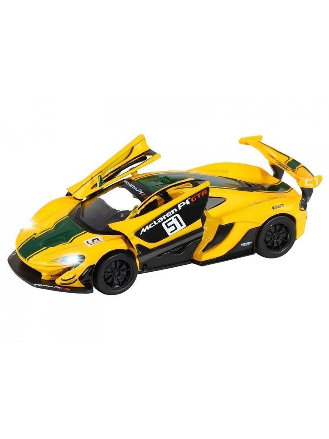 Машина "АВТОПАНОРАМА" Mclaren P1™ GTR, желтый, 1/32, свет, звук, инерция, в/к 17,5*12,5*6,5 см