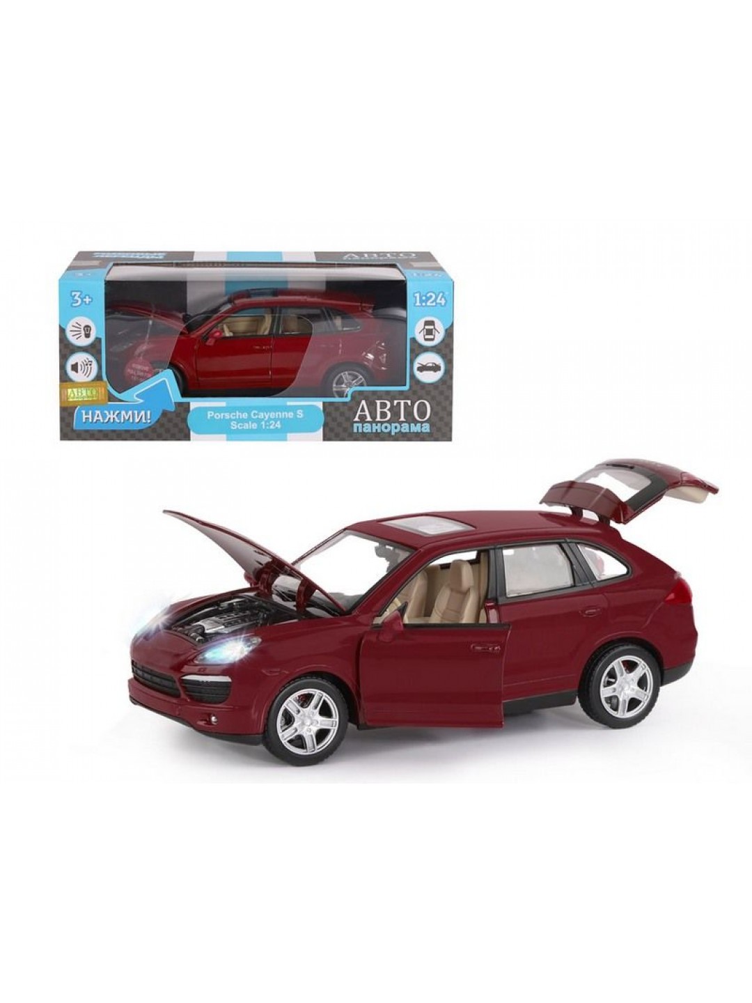 Машина "АВТОПАНОРАМА" Porsche Cayenne S, бордовый, 1/24, в/к 24,5*12,5*10,5 см