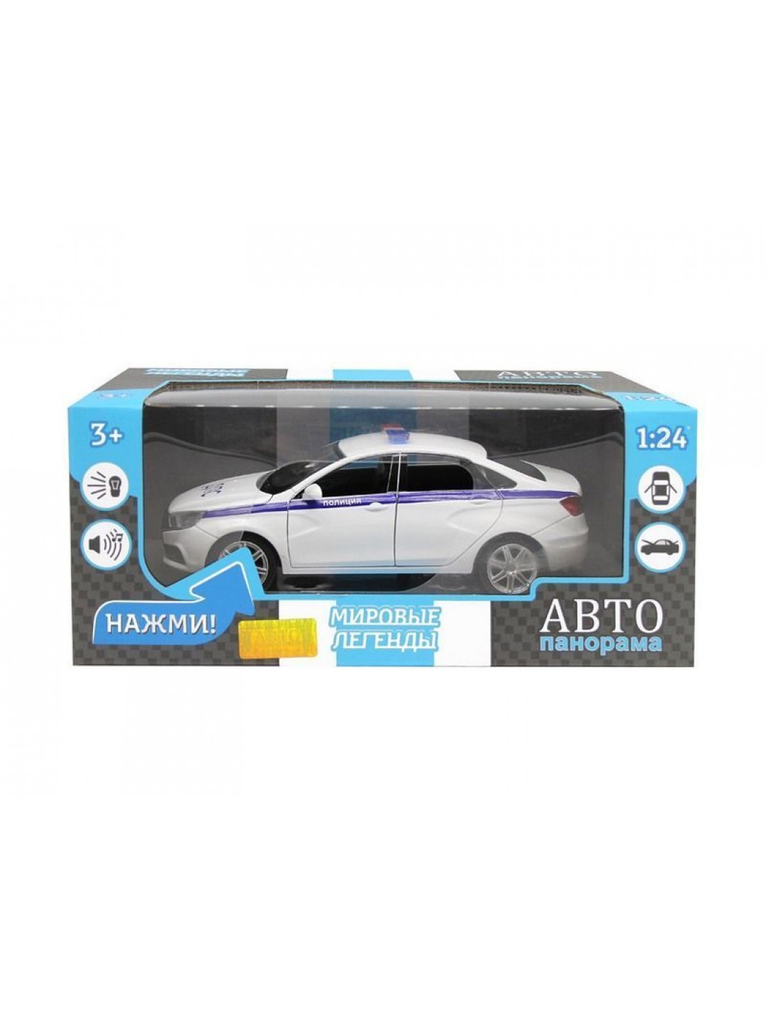 Машина "АВТОПАНОРАМА" LADA VESTA "Полиция" седан, 1/24, свет. звук. эффекты, в/к 24,5*12,5*10,5 см