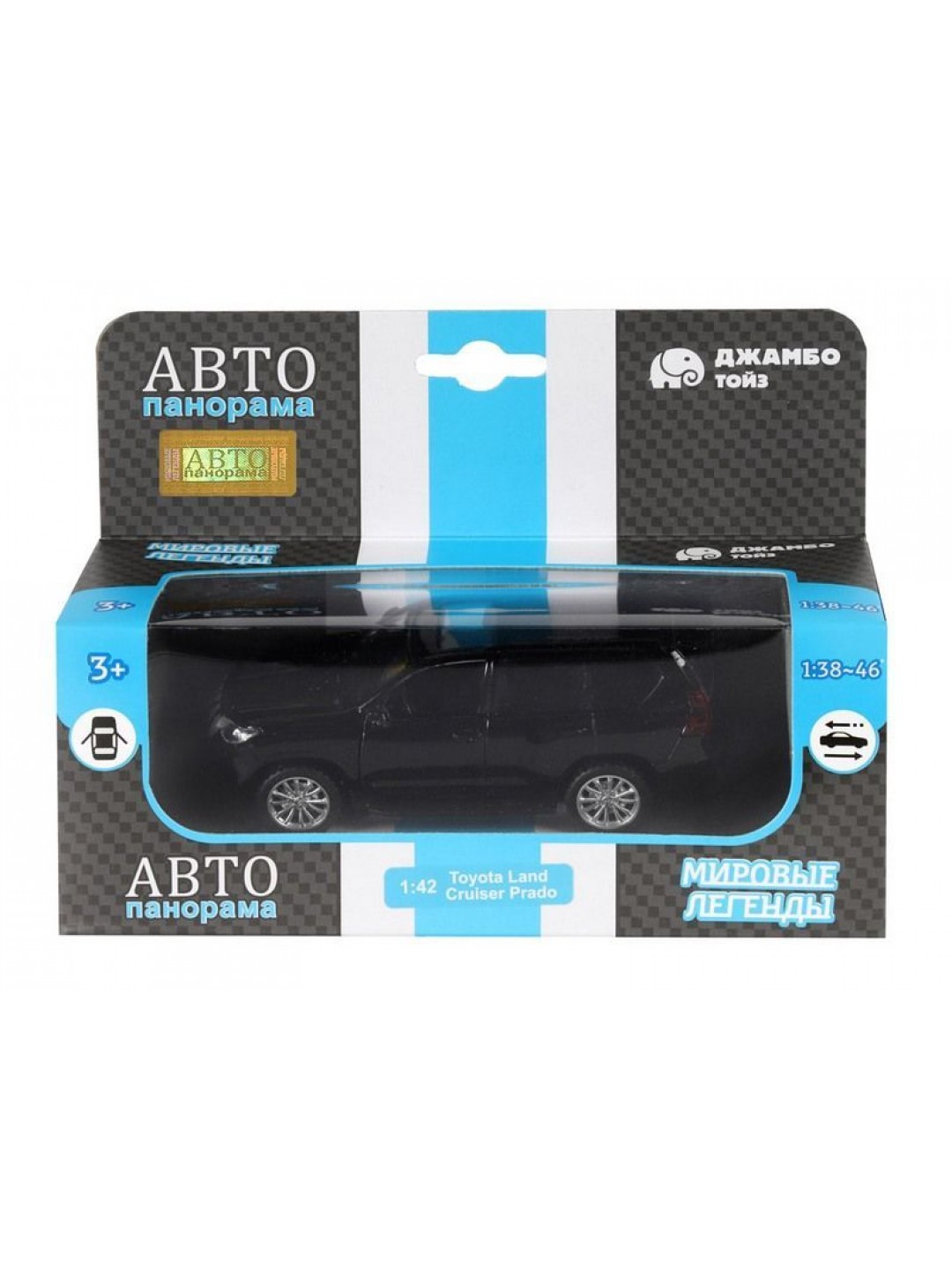 Машина "АВТОПАНОРАМА" Land Cruiser Prado, черный, 1/42, инерция, в/к 17,5*12,5*6,5 см