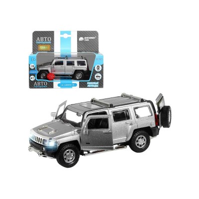 Машина "АВТОПАНОРАМА" Hummer H3, серебряный, 1/32, свет, звук, инерция, в/к 17,5*13,5*9 см
