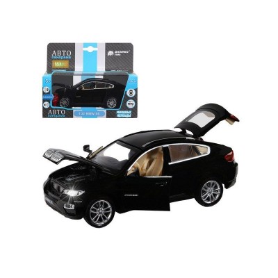 Машина "АВТОПАНОРАМА" BMW X6, черный, 1/32, свет, звук, инерция, в/к 17,5*13,5*9 см
