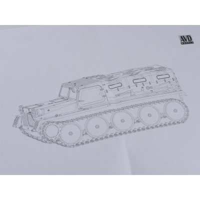 Сборная модель AVD Гусеничный транспортёр-снегоболотоход (ГТ-С), 1954 г., 1/43