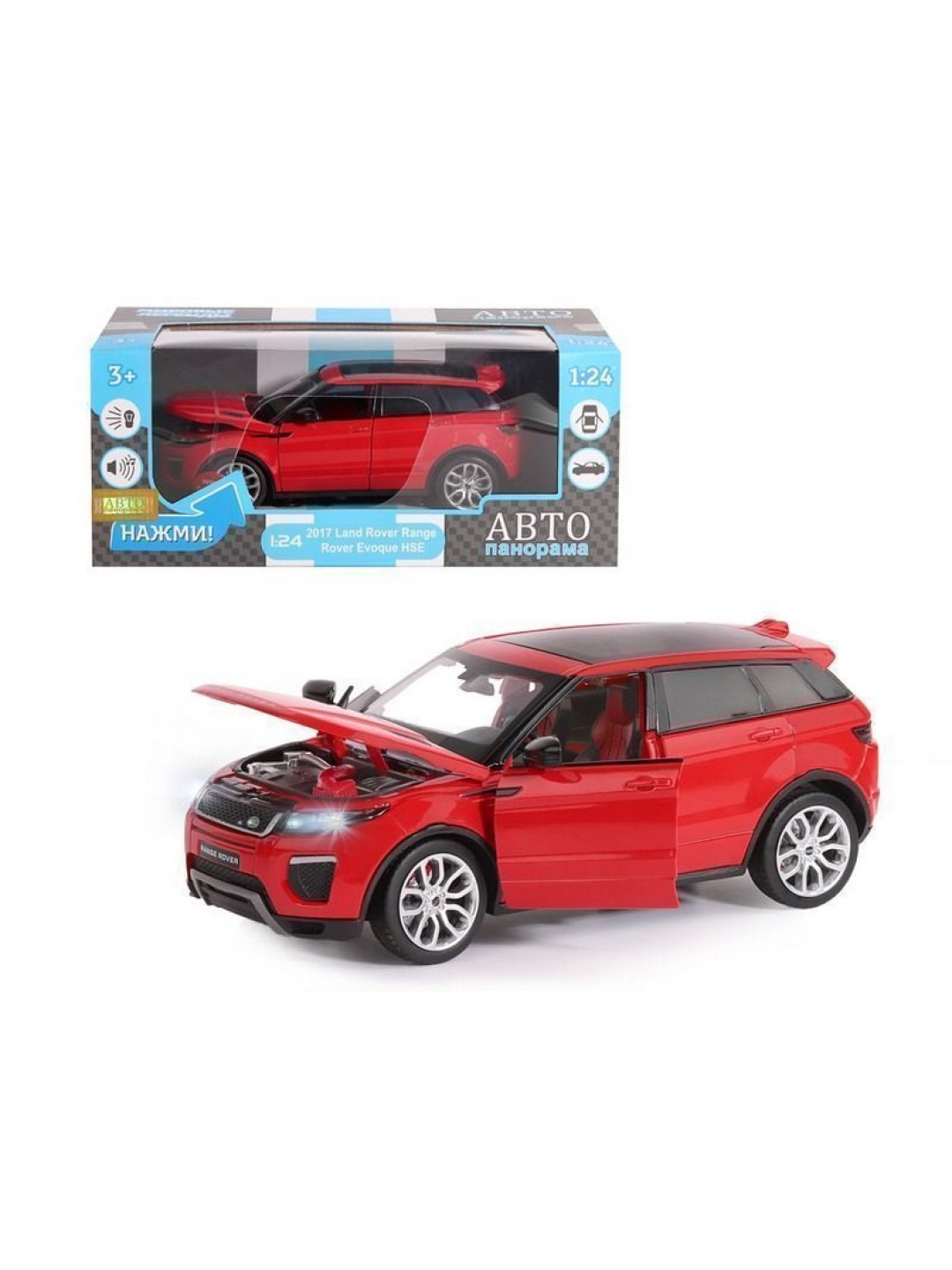 Машина "АВТОПАНОРАМА" Land Rover Range Rover Evoque, красный, 1/24, в/к 24,5*12,5*10,5 см