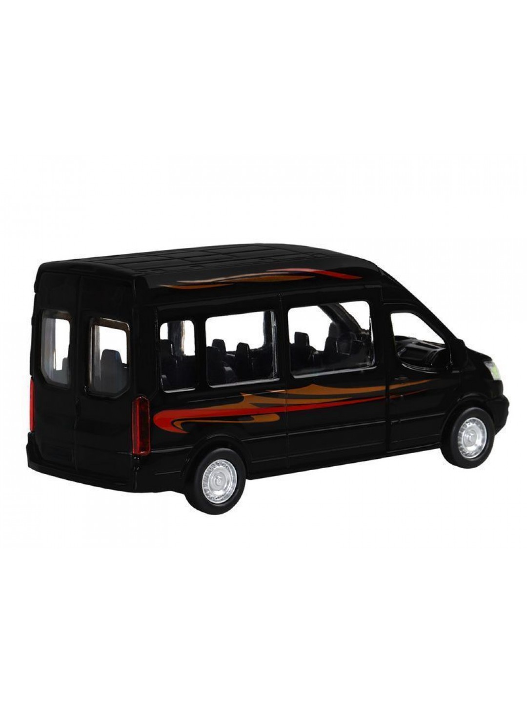 Машина "АВТОПАНОРАМА" Ford Transit, черный, 1/52, инерция, откр. двери, в/к 17,5*12,5*6,5 см