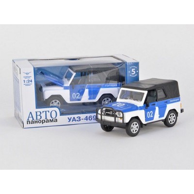 Машина "АВТОПАНОРАМА" УАЗ-469 1/24 в/к 22*12*11 см, бело-синий