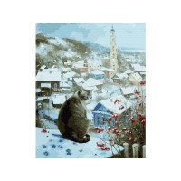 Картина по номерам 40х50 КОТ НА КРЫШЕ (24 цвета)