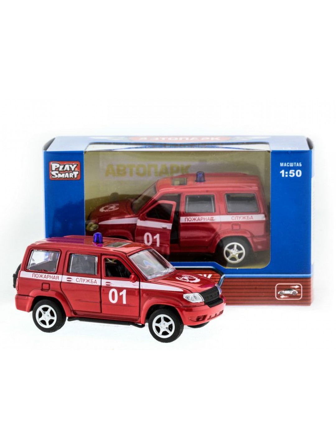 Машина "АВТОПАНОРАМА" инерц. УАЗ Патриот (пожарная) 1/50, в/к 12*7*5,5 см