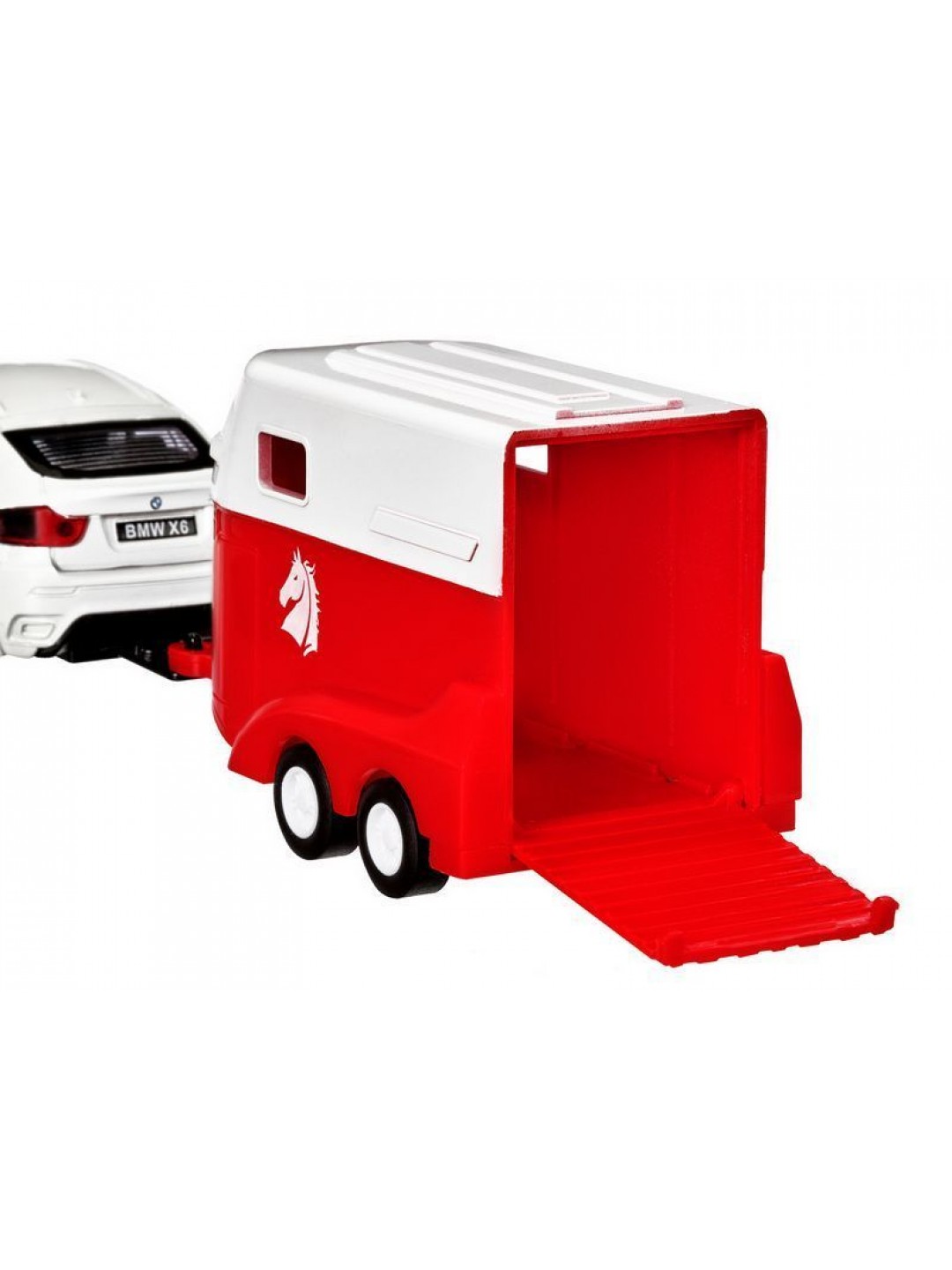 Машина "АВТОПАНОРАМА" BMW X6 c прицепом, 1/43, открываются передние двери, инерция, в/к