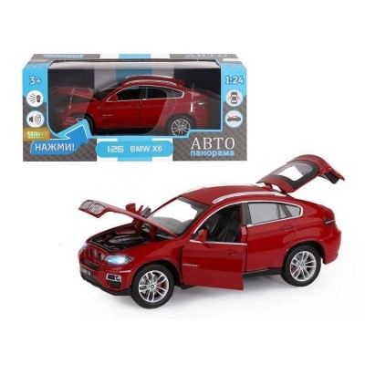 Машина "АВТОПАНОРАМА" BMW X6, бордовый, 1/26, в/к 24,5*12,5*10,5 см