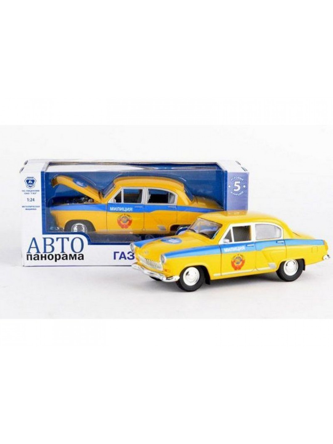 Машина "АВТОПАНОРАМА" ГАЗ-21 "Волга" 1/24 в/к  26*12*11см, желтая