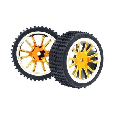 Колеса задние в сборе, золотой хром для багги Himoto масштаба 1/16, 2шт. Колеса задние в сборе, золотой хром для багги Himoto масштаба 1/16, 2шт.