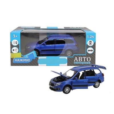 Машина "АВТОПАНОРАМА" LADA GRANTA CROSS, синий, 1/24, свет, звук, инерция, в/к 24,5*12,5*10,5 см