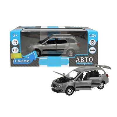 Машина "АВТОПАНОРАМА" LADA GRANTA CROSS, серый, 1/24, свет, звук, инерция, в/к 24,5*12,5*10,5 см