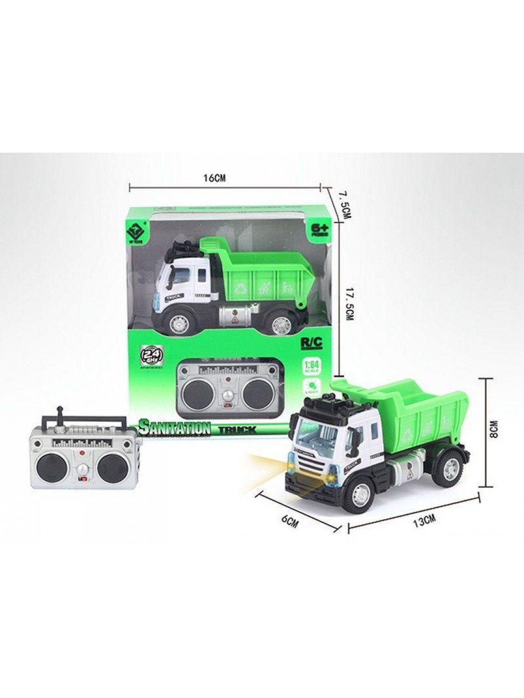 Р/У Самосвал малый зеленый YP Toys 6165X3, свет, 2.4G 1/64 RTR