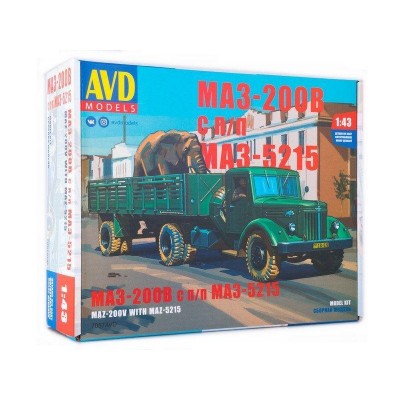 Сборная модель AVD МАЗ-200В с полуприцепом МАЗ-5215, 1/43