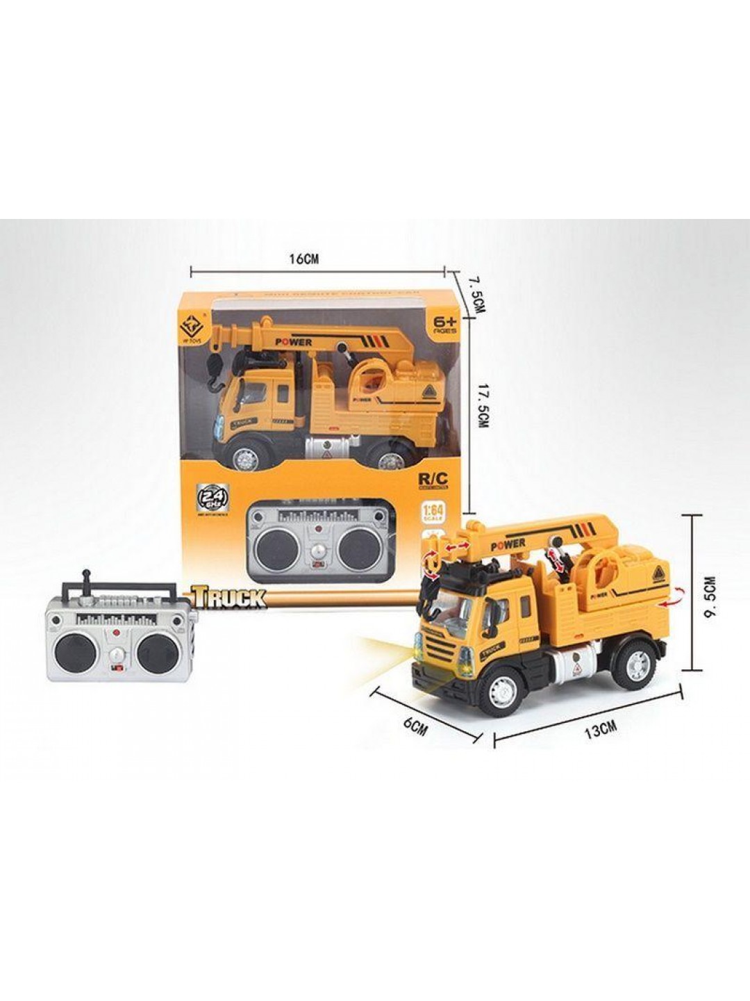Р/У Самосвал малый желтый YP Toys 6163K3 13 см, свет, 2.4G 1/64 RTR