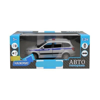 Машина "АВТОПАНОРАМА" LADA GRANTA CROSS "Полиция", серебро, 1/24, свет, звук, в/к 24,5*12,5*10,5 см