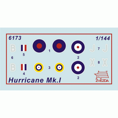 Сборная модель ZVEZDA Британский истребитель "Харрикейн МК-1", 1/144