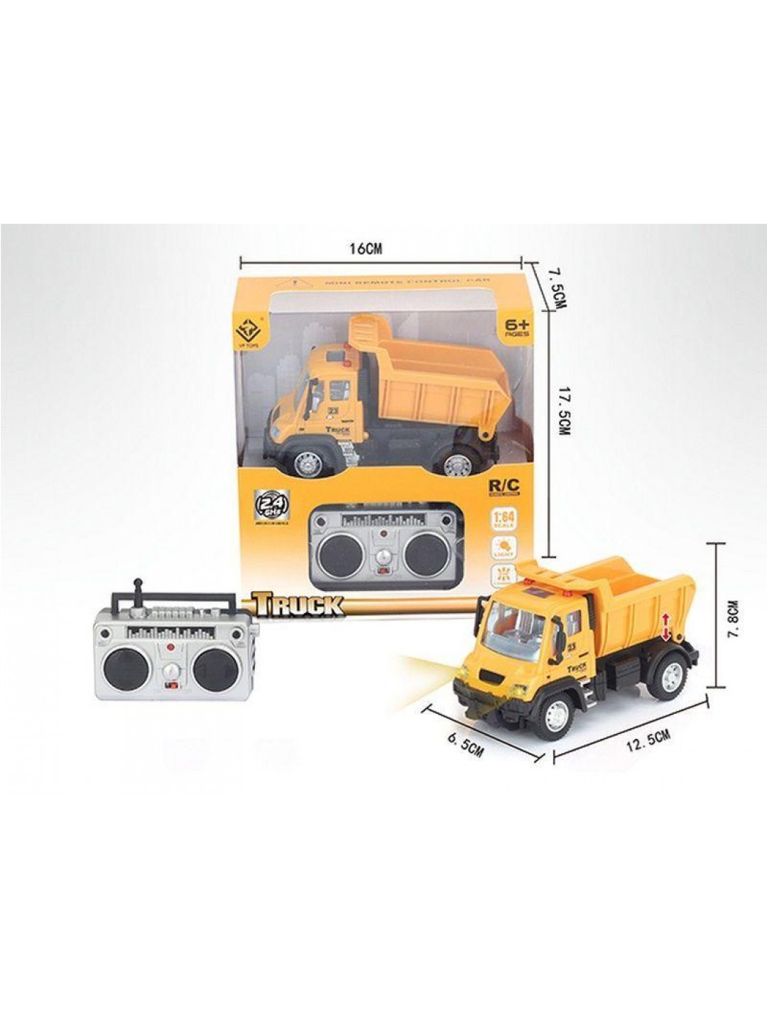 Р/У Самосвал малый желтый YP Toys 6163J3, 13 см, свет, 2.4G 1/64 RTR
