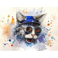 Картина по номерам с цветной схемой на холсте 30х40 Кот-рокер (19 цветов)