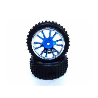 Колеса задние в сборе, голубой хром для багги Himoto масштаба 1/16, 2шт. Колеса задние в сборе, голубой хром для багги Himoto масштаба 1/16, 2шт.