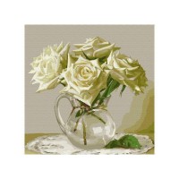 Картина по номерам 30х30 Бузин. Пять белых роз (20 цветов)