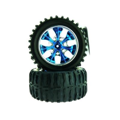 Колеса в сборе (шины 08009N + диск 08044PB голубой хром) для монстров Himoto масштаба 1/10, 2шт. Колеса в сборе (шины 08009N + диск 08044PB голубой хром) для монстров Himoto масштаба 1/10, 2шт.