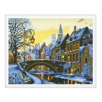 Алмазная мозаика с нанесенной рамкой 40х50 ЗИМНИЙ ВЕЧЕР  (26 цветов)