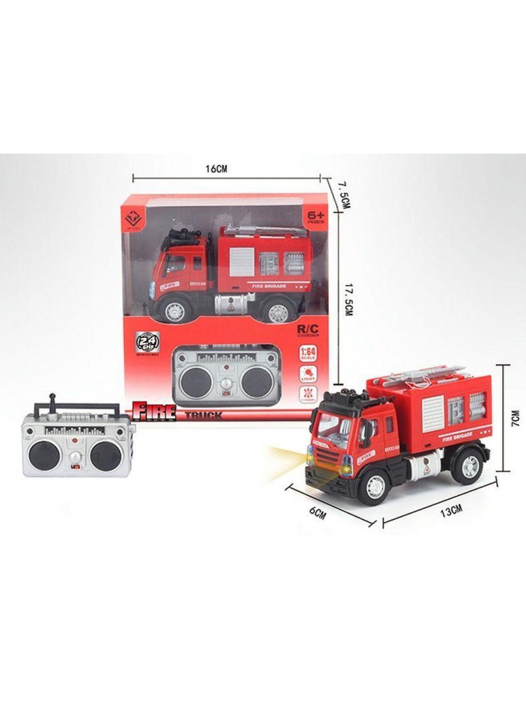 Р/У Пожарная машина малая  c бочкой для воды YP Toys 6164Q3, cдвигается стрела, свет, 2.4G 1/64 RTR