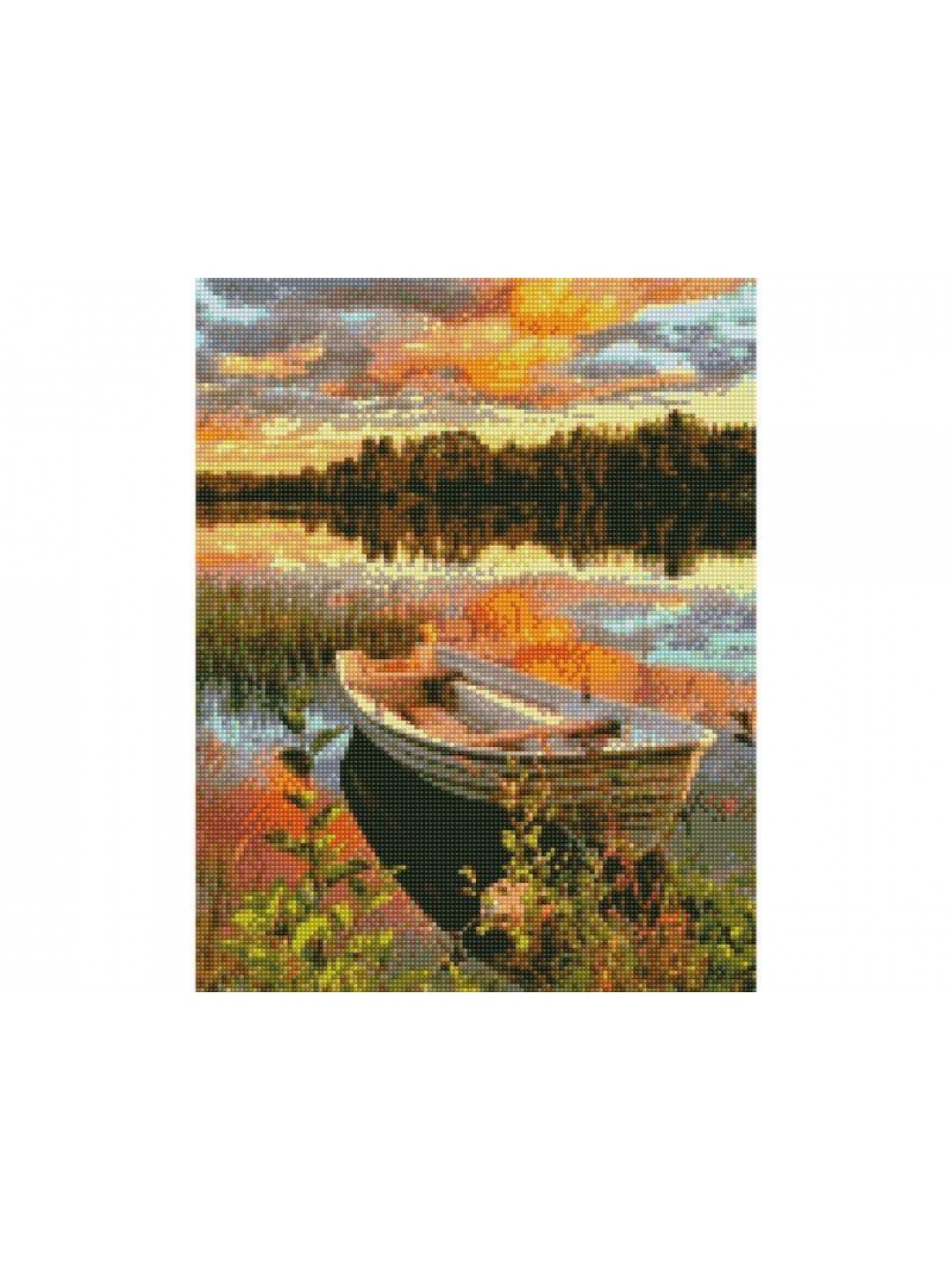 Алмазная мозаика с нанесенной рамкой 40х50 ЛОДКА НА ОЗЕРЕ (36 цветов)