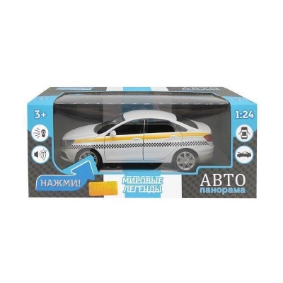 Машина "АВТОПАНОРАМА" LADA VESTA "ТАКСИ" белый, 1/24, свет, звук, инерция, в/к 24,5*12,5*10,5 см