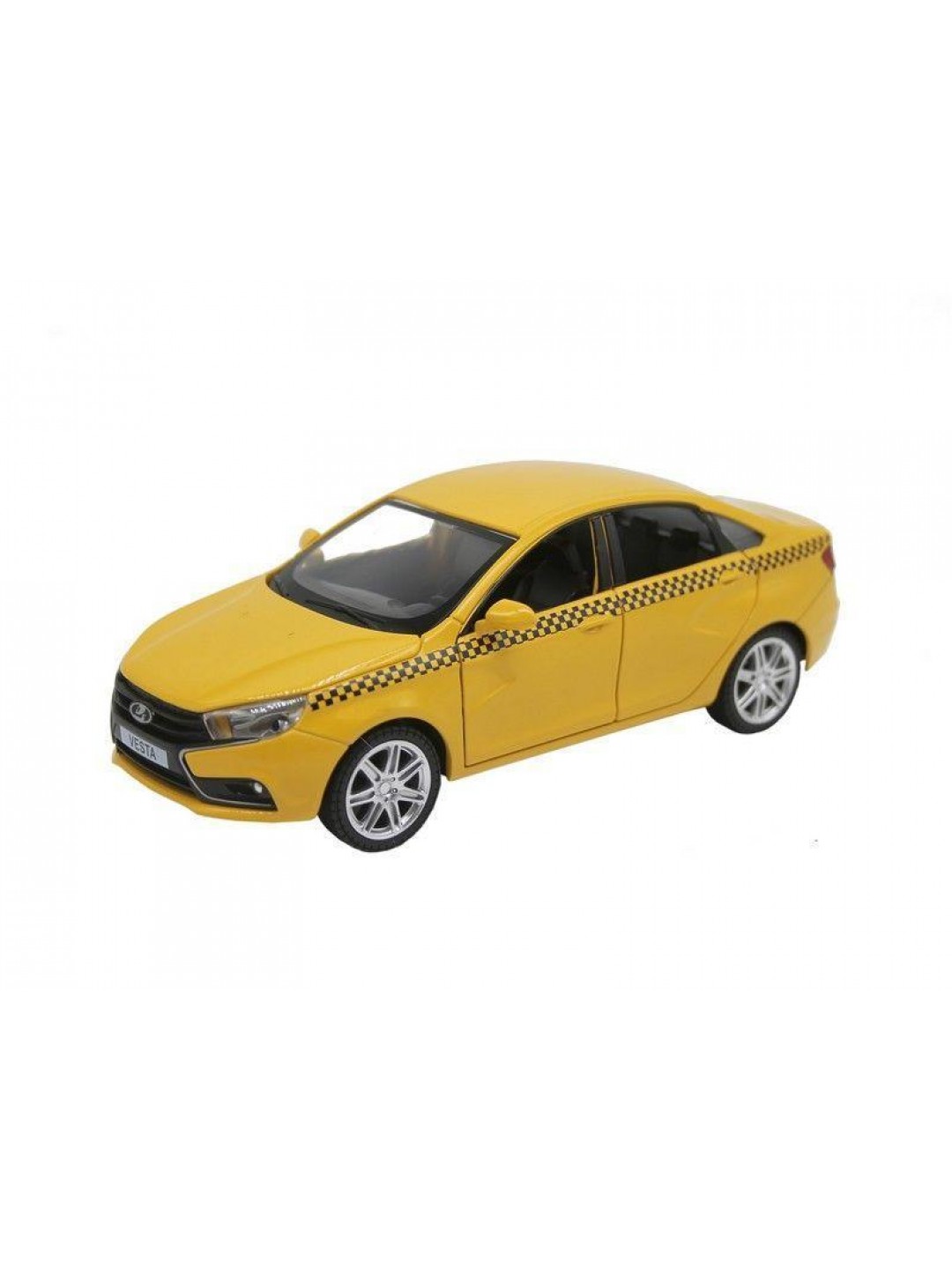 Машина "АВТОПАНОРАМА" LADA VESTA "ТАКСИ" желтый, 1/24, свет, звук, инерция, в/к 24,5*12,5*10,5 см
