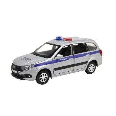 Машина "АВТОПАНОРАМА" LADA GRANTA CROSS "Полиция", серебро, 1/24, свет, звук, в/к 24,5*12,5*10,5 см