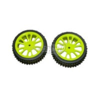 Комплект передних колес в сборе, желтые, для багги Himoto масштаба 1/16, 2шт. Комплект передних колес в сборе, желтые, для багги Himoto масштаба 1/16, 2шт.