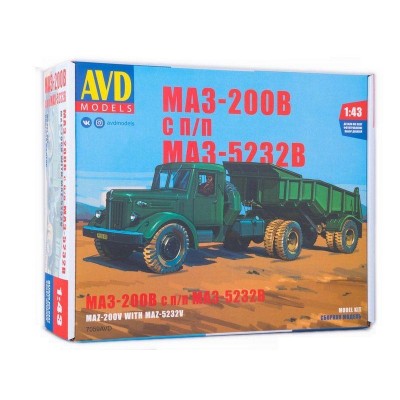Сборная модель AVD МАЗ-200В с полуприцепом МАЗ-5232В, 1/43