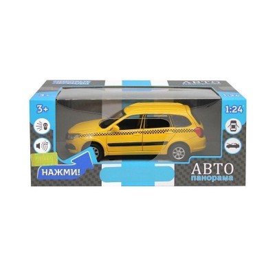 Машина "АВТОПАНОРАМА" LADA GRANTA CROSS "ТАКСИ", желтый, 1/24, свет, звук, в/к 24,5*12,5*10,5 см