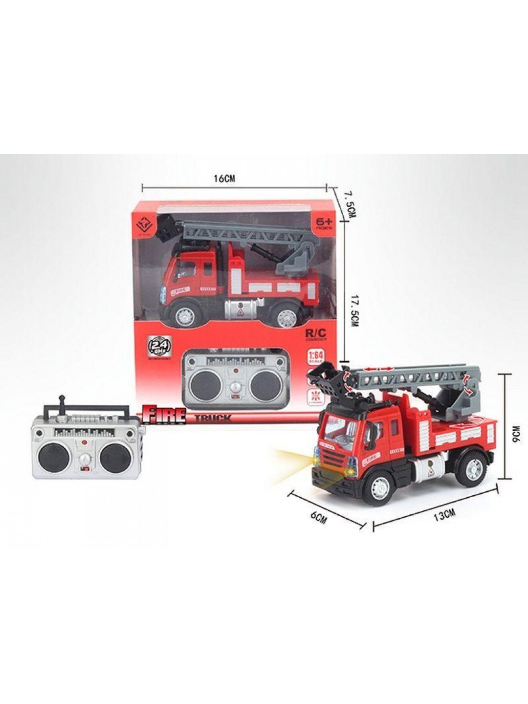 Р/У Пожарная машина малая с лестницей YP Toys 6164S3, выдвигается лестница, свет, 2.4G 1/64 RTR