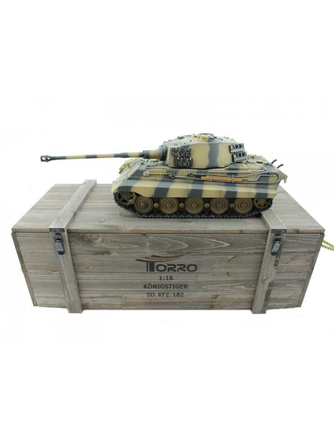 Радиоуправляемый танк Torro King Tiger 1/16, ВВ-пушка, дым, деревянная коробка V3.0 2.4G RTR