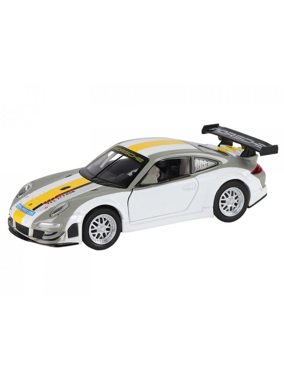 Машина "АВТОПАНОРАМА" Porsche 911 GT3 RSR, серебряный, 1/32, свет, звук, инерция, в/к 17,5*13,5*9см