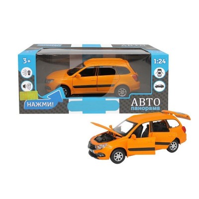 Машина "АВТОПАНОРАМА" LADA GRANTA CROSS,оранж, 1/24, свет, звук, инерция, в/к 24,5*12,5*10,5 см