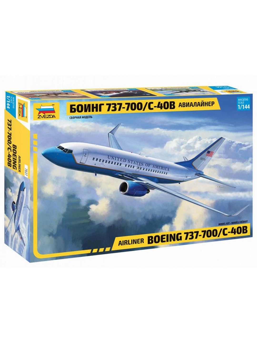 Сборная модель ZVEZDA Пассажирский авиалайнер Боинг 737-700 С-40B, 1/144