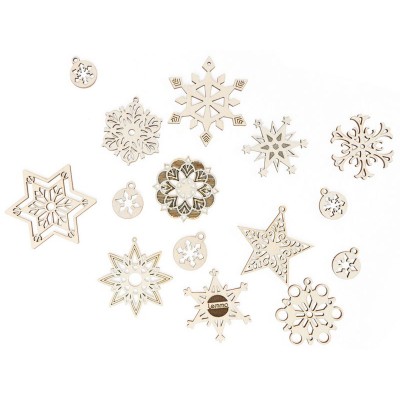 Деревянный конструктор Lemmo Новогодний набор снежинок, 15 деталей Деревянный конструктор Lemmo Новогодний набор снежинок, 15 деталей