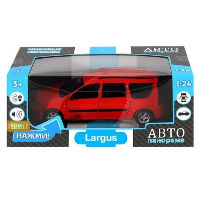 Машина "АВТОПАНОРАМА" LADA LARGUS, красный, 1/24, свет, звук, инерция, в/к 24,5*12,5*10,5 см