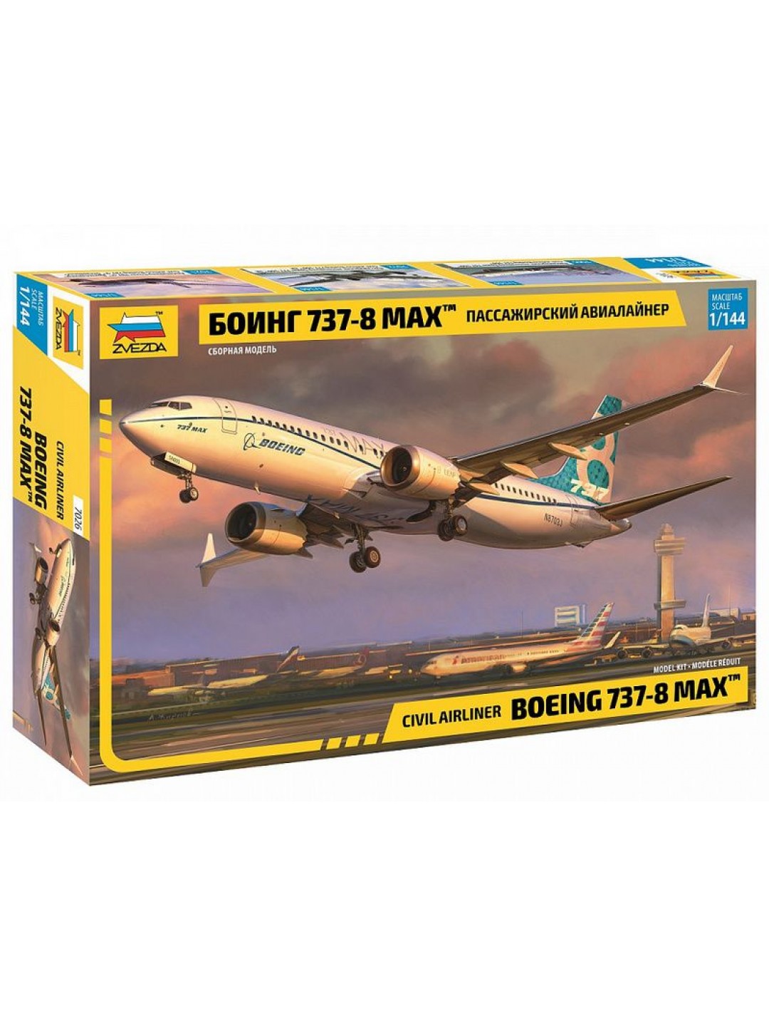 Сборная модель ZVEZDA Пассажирский авиалайнер Боинг 737-8 MAX, 1/144
